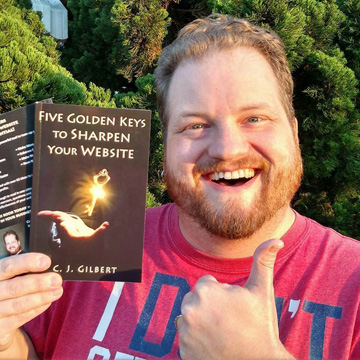 CJ with his book, Five Golden Keys to Sharpen Your Website